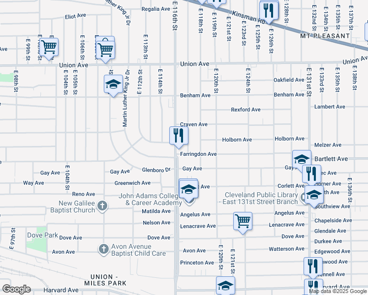 map of restaurants, bars, coffee shops, grocery stores, and more near 3687 East 117th Street in Cleveland