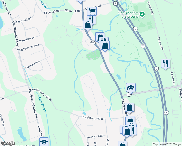 map of restaurants, bars, coffee shops, grocery stores, and more near 29 Greenknoll Drive in Brookfield