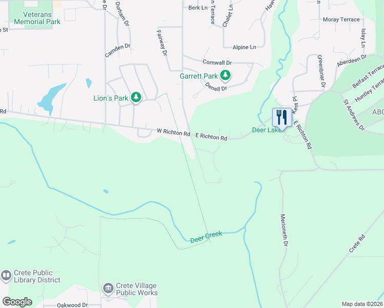 map of restaurants, bars, coffee shops, grocery stores, and more near 3712 South State Street in Crete