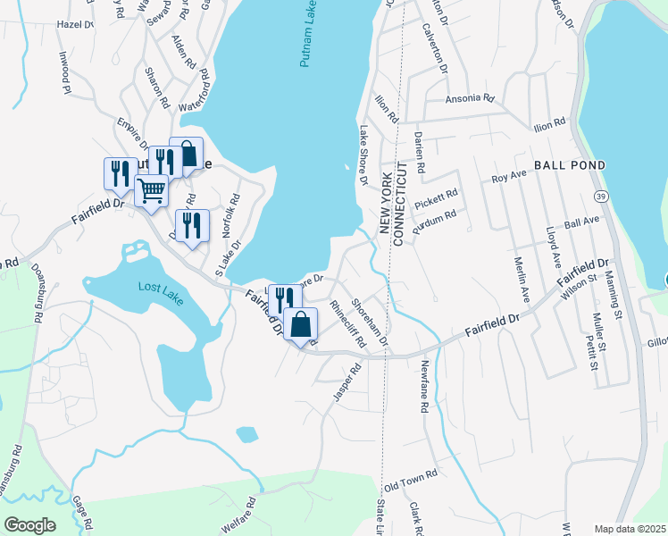 map of restaurants, bars, coffee shops, grocery stores, and more near 547 Lakeshore Drive in Brewster