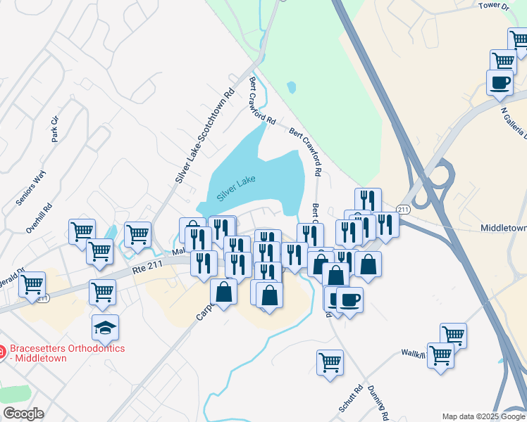 map of restaurants, bars, coffee shops, grocery stores, and more near 10 Durham Court in Middletown
