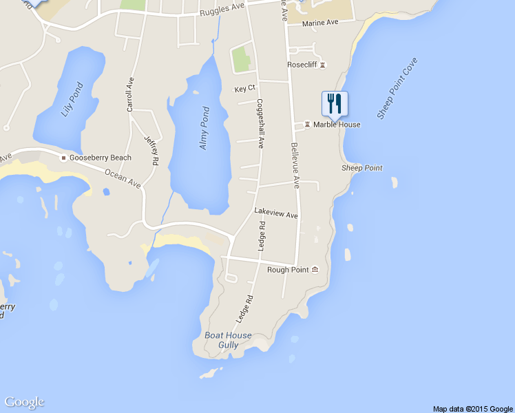 map of restaurants, bars, coffee shops, grocery stores, and more near 210 Coggeshall Avenue in Newport