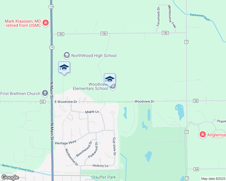 map of restaurants, bars, coffee shops, grocery stores, and more near 800 East Woodview Drive in Nappanee