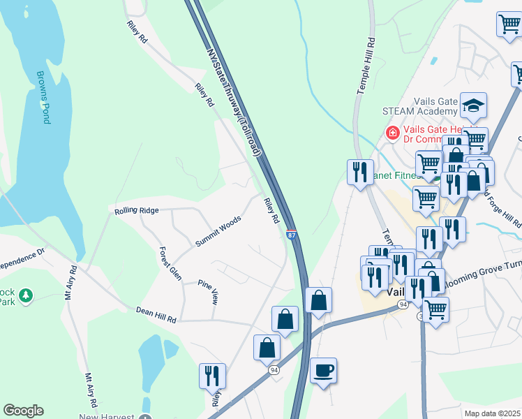 map of restaurants, bars, coffee shops, grocery stores, and more near 153 Riley Road in New Windsor