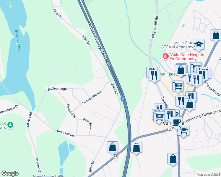 map of restaurants, bars, coffee shops, grocery stores, and more near 153 Riley Road in New Windsor