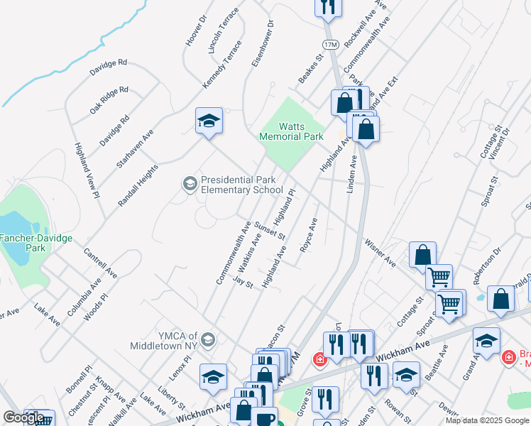 map of restaurants, bars, coffee shops, grocery stores, and more near 78 Watkins Avenue in Middletown