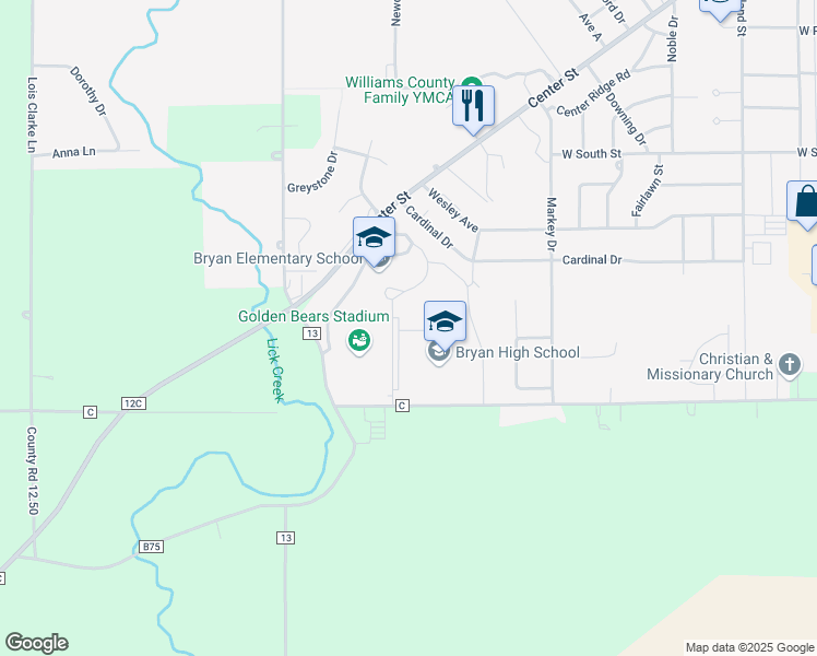 map of restaurants, bars, coffee shops, grocery stores, and more near 1301 Center Street in Bryan