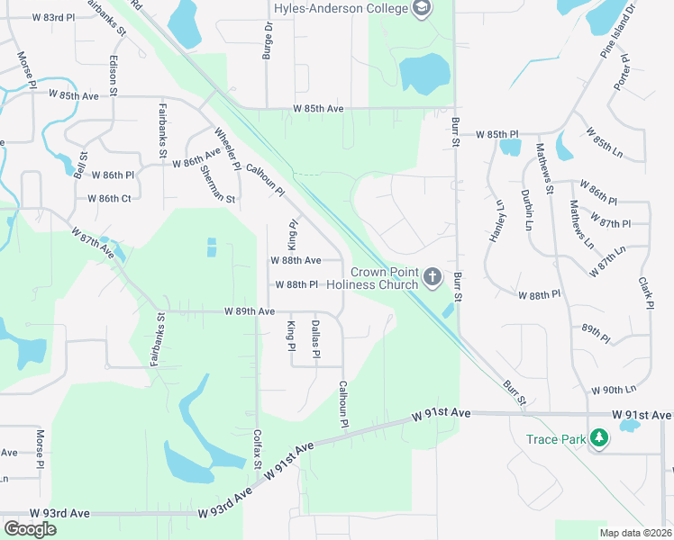 map of restaurants, bars, coffee shops, grocery stores, and more near 8834 Calhoun Place in Crown Point