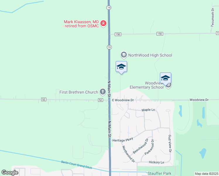 map of restaurants, bars, coffee shops, grocery stores, and more near 2101 North Main Street in Nappanee