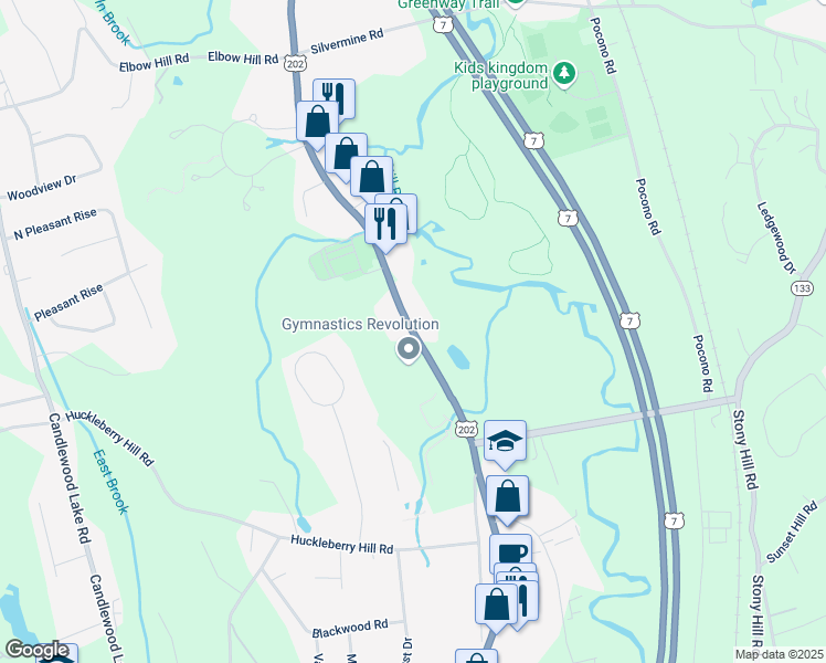 map of restaurants, bars, coffee shops, grocery stores, and more near 424 Federal Road in Brookfield