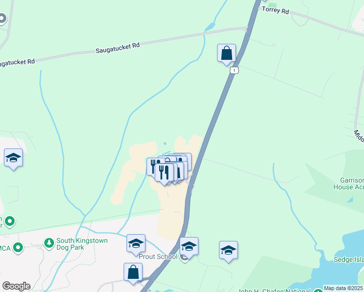 map of restaurants, bars, coffee shops, grocery stores, and more near 57 Grandeville Court in South Kingstown