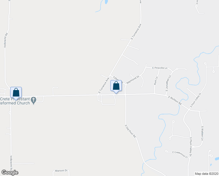 map of restaurants, bars, coffee shops, grocery stores, and more near 23865 South Deborah Court in Crete