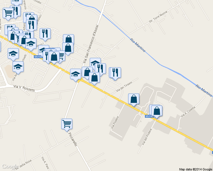 map of restaurants, bars, coffee shops, grocery stores, and more near Via dei Greci in Latina