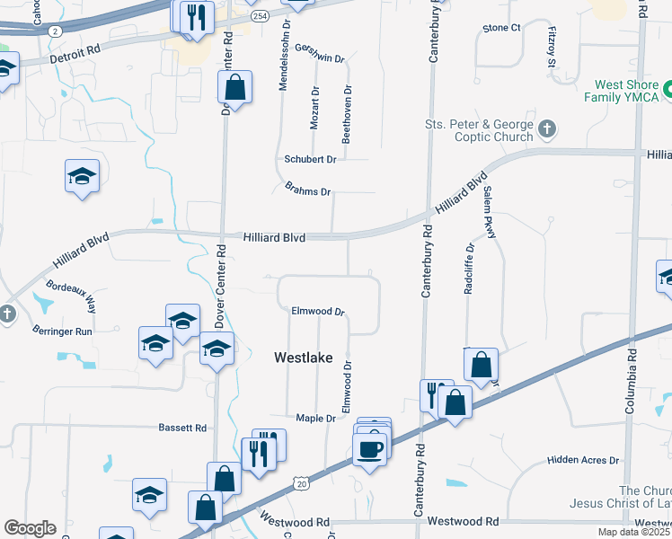 map of restaurants, bars, coffee shops, grocery stores, and more near 26820 Sleepy Hollow Drive in Westlake