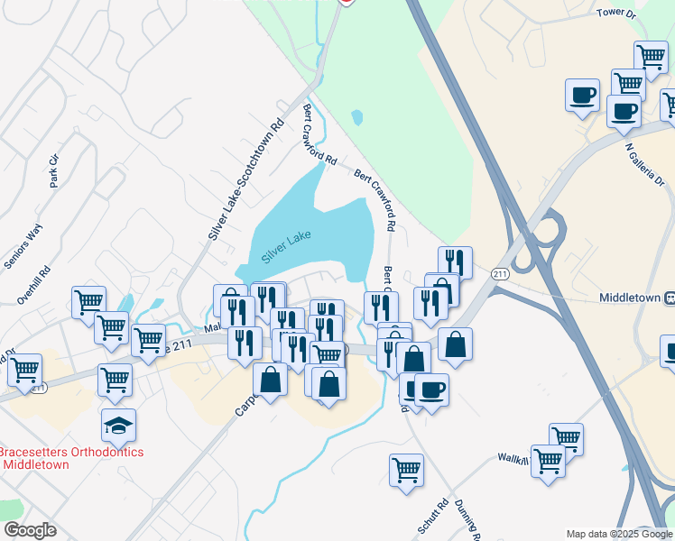 map of restaurants, bars, coffee shops, grocery stores, and more near 81 Kensington Way in Middletown