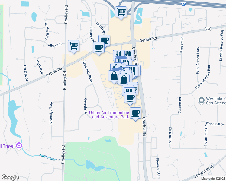 map of restaurants, bars, coffee shops, grocery stores, and more near 104 Vine Street in Westlake