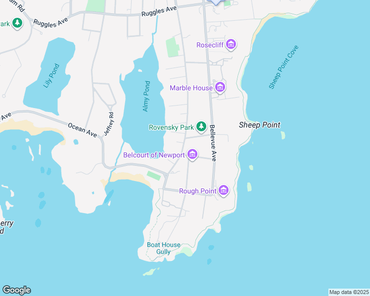 map of restaurants, bars, coffee shops, grocery stores, and more near 210 Coggeshall Avenue in Newport