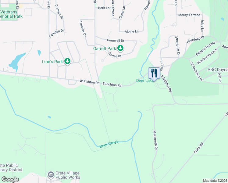 map of restaurants, bars, coffee shops, grocery stores, and more near 3708 Cooper Place in Crete