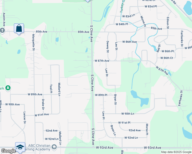 map of restaurants, bars, coffee shops, grocery stores, and more near 8731 South Cline Avenue in Crown Point