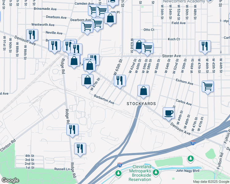 map of restaurants, bars, coffee shops, grocery stores, and more near 3532 West 62nd Street in Cleveland