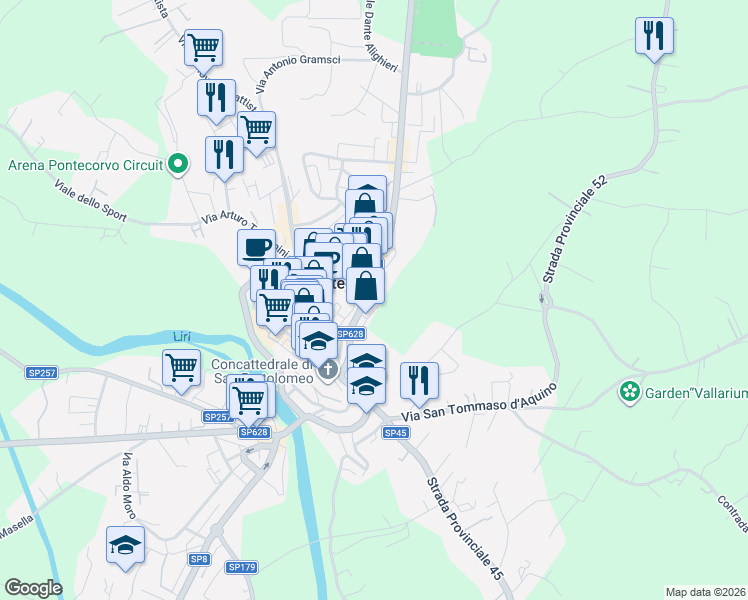 map of restaurants, bars, coffee shops, grocery stores, and more near 51 Via la Cupa in Pontecorvo
