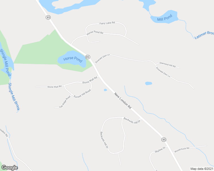 map of restaurants, bars, coffee shops, grocery stores, and more near 348 New London Road in Salem