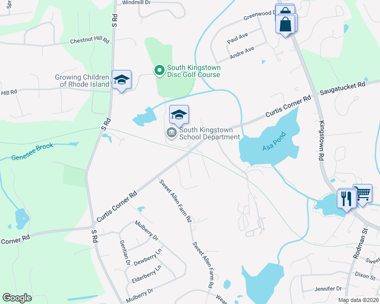 map of restaurants, bars, coffee shops, grocery stores, and more near 301 Curtis Corner Road in South Kingstown