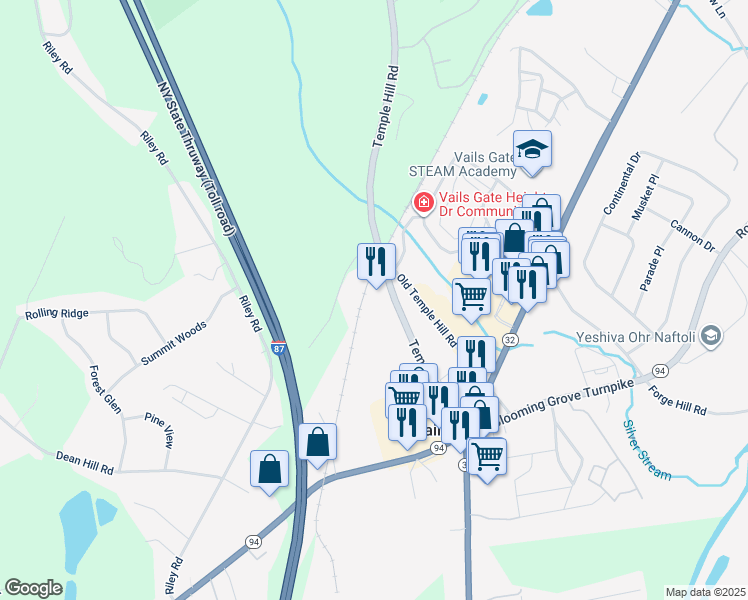 map of restaurants, bars, coffee shops, grocery stores, and more near 171 Temple Hill Road in New Windsor