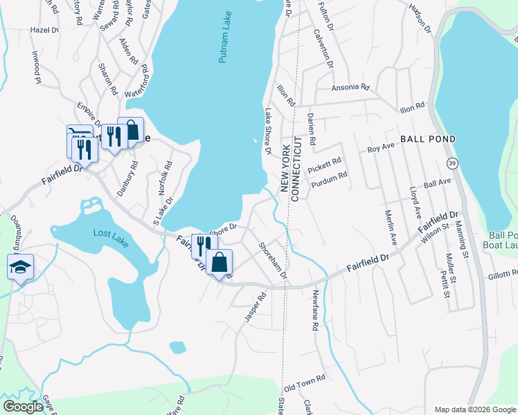 map of restaurants, bars, coffee shops, grocery stores, and more near 528 Lake Shore Drive in Brewster