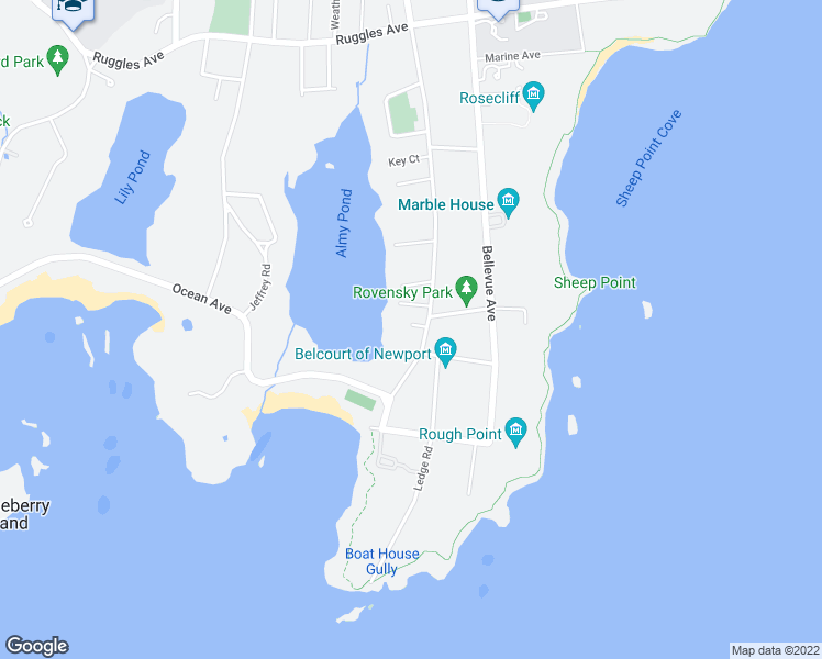 map of restaurants, bars, coffee shops, grocery stores, and more near 4 Wheatland Court in Newport
