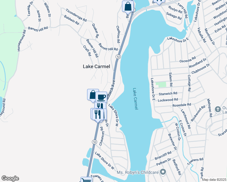 map of restaurants, bars, coffee shops, grocery stores, and more near 21 Grey Oaks Court in Carmel Hamlet