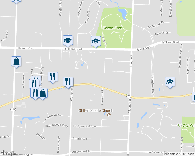 map of restaurants, bars, coffee shops, grocery stores, and more near 24166 Center Ridge Road in Westlake