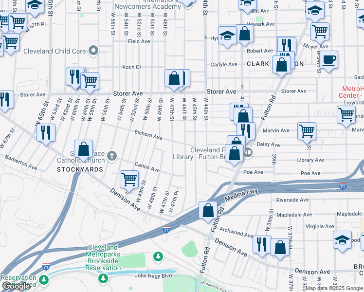 map of restaurants, bars, coffee shops, grocery stores, and more near 3504 West 46th Street in Cleveland