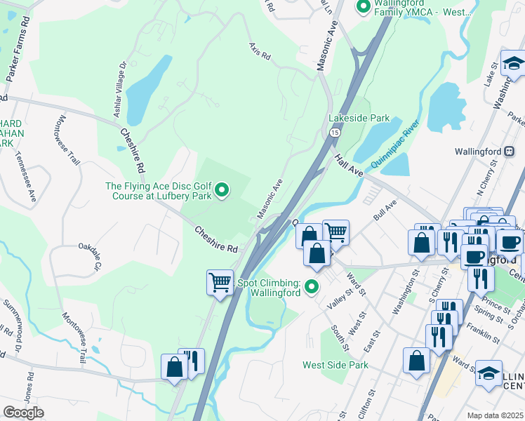 map of restaurants, bars, coffee shops, grocery stores, and more near 5 Masonic Avenue in Wallingford
