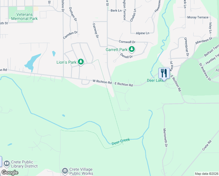 map of restaurants, bars, coffee shops, grocery stores, and more near 3712 South State Street in Crete
