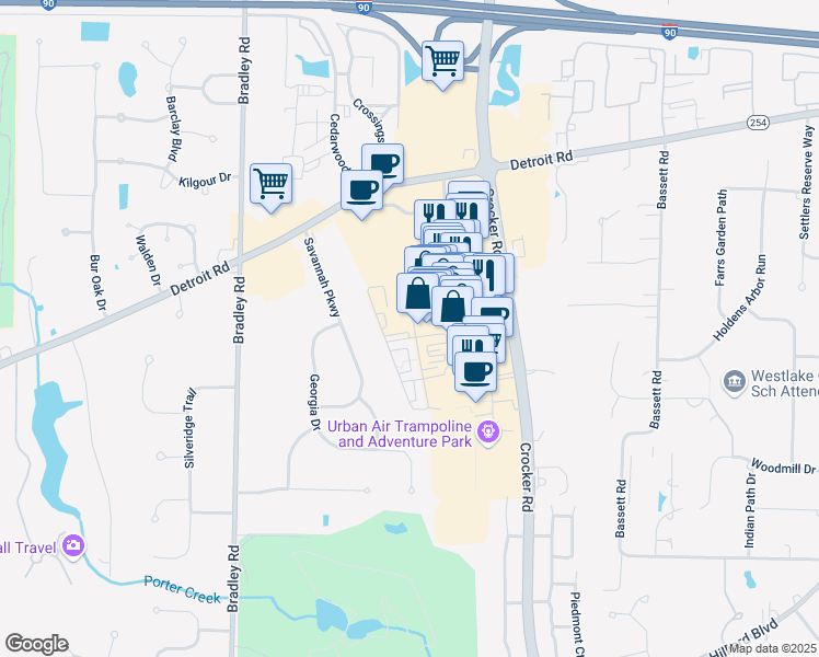 map of restaurants, bars, coffee shops, grocery stores, and more near 104 Vine Street in Westlake