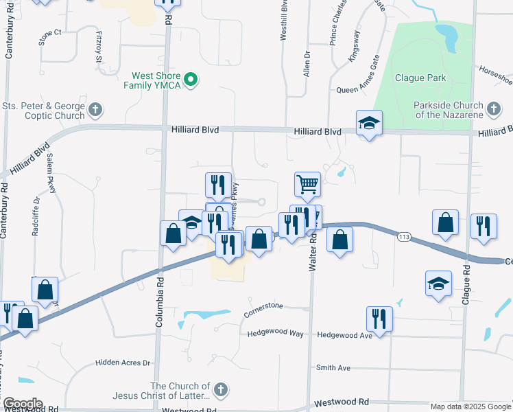 map of restaurants, bars, coffee shops, grocery stores, and more near 24700 Center Ridge Road in Westlake
