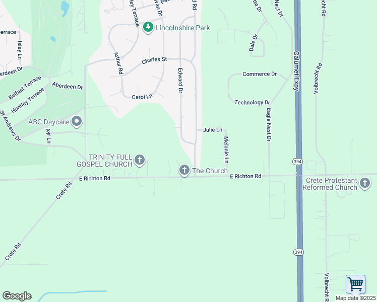 map of restaurants, bars, coffee shops, grocery stores, and more near 3714 Ronald Road in Crete