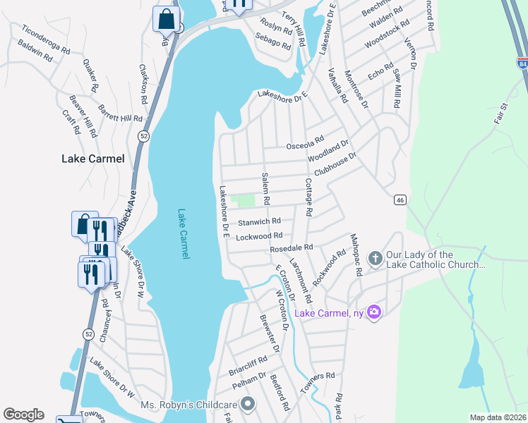 map of restaurants, bars, coffee shops, grocery stores, and more near 25 Salem Road in Carmel Hamlet