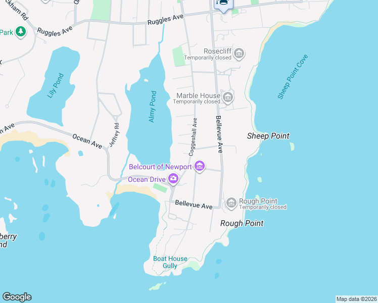 map of restaurants, bars, coffee shops, grocery stores, and more near 210 Coggeshall Avenue in Newport