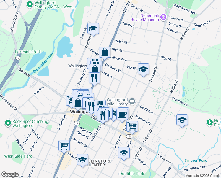 map of restaurants, bars, coffee shops, grocery stores, and more near 73 William Street in Wallingford