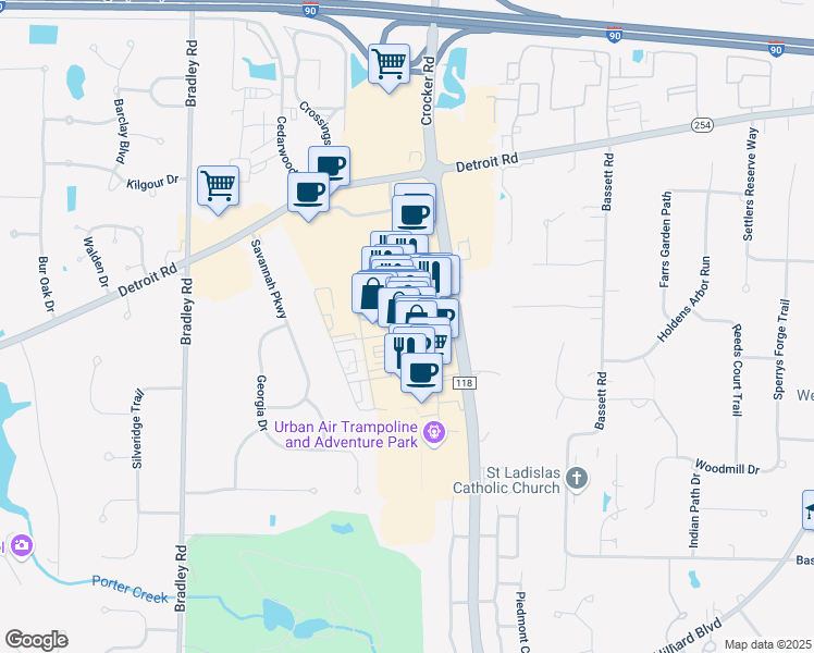 map of restaurants, bars, coffee shops, grocery stores, and more near 124 Main Street in Westlake