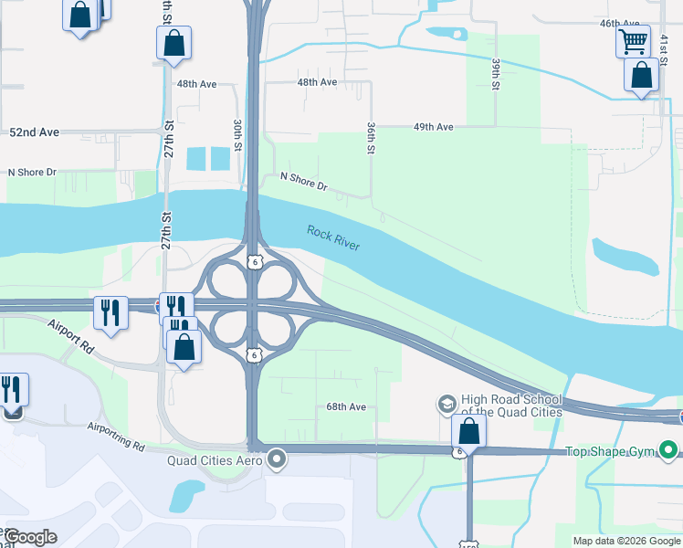 map of restaurants, bars, coffee shops, grocery stores, and more near 3309 South Shore Drive in Coal Valley