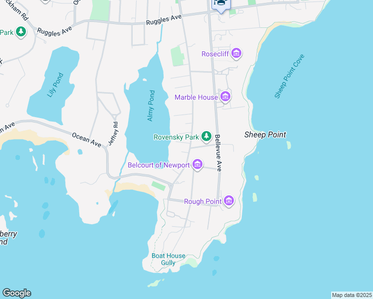 map of restaurants, bars, coffee shops, grocery stores, and more near 210 Coggeshall Avenue in Newport
