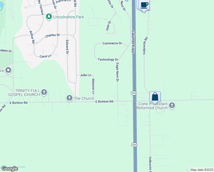map of restaurants, bars, coffee shops, grocery stores, and more near 3801 Eagle Nest Drive in Crete