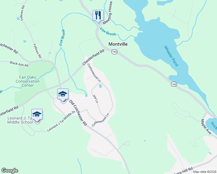 map of restaurants, bars, coffee shops, grocery stores, and more near 91 Cottonwood Lane in Montville