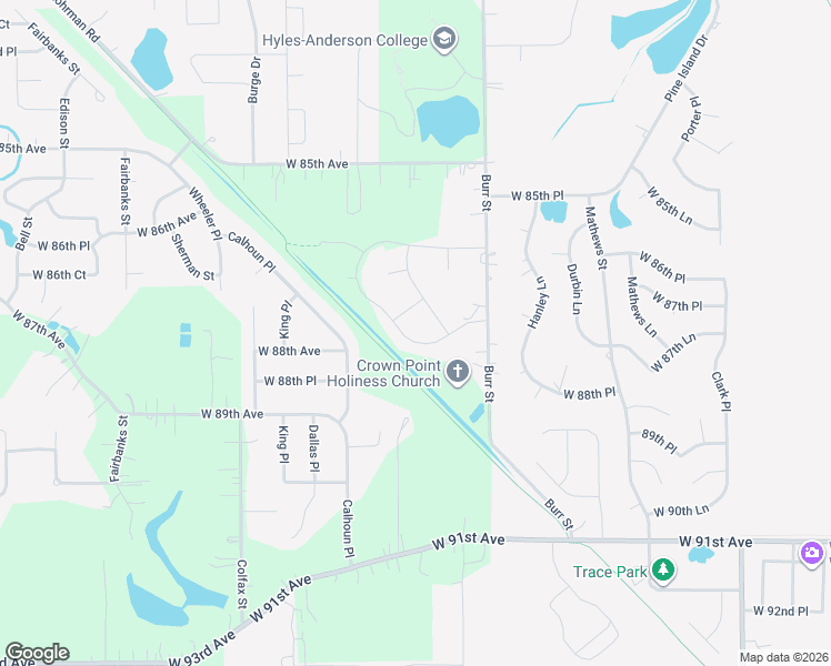 map of restaurants, bars, coffee shops, grocery stores, and more near 8720 Burr Street in Crown Point