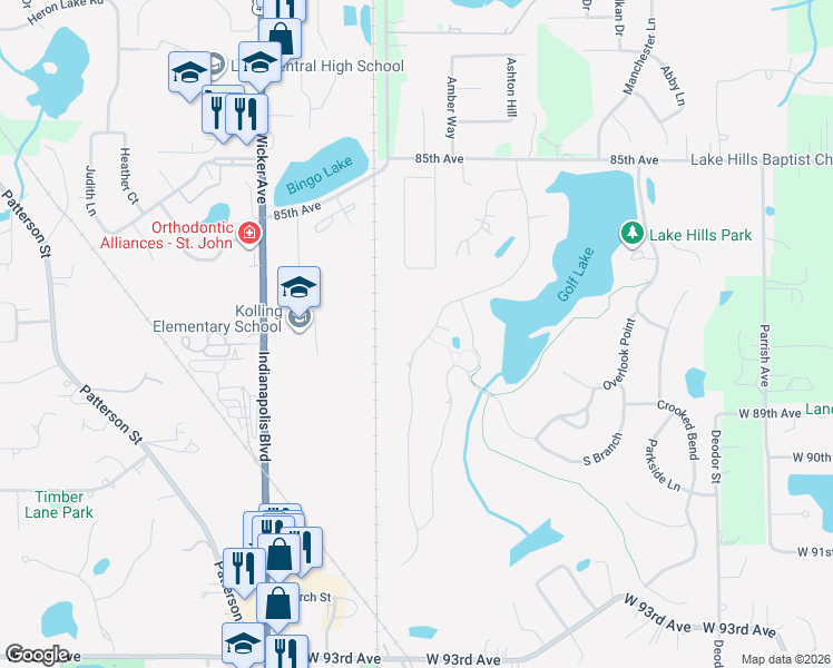 map of restaurants, bars, coffee shops, grocery stores, and more near 8770 Winding Trail in Saint John