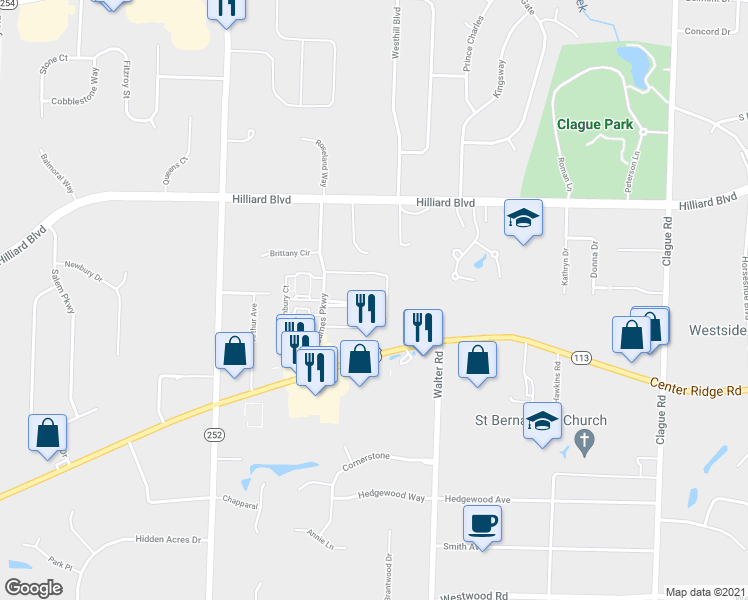 map of restaurants, bars, coffee shops, grocery stores, and more near 1931 King James Parkway in Westlake