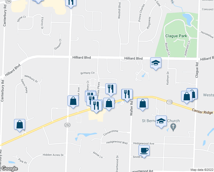 map of restaurants, bars, coffee shops, grocery stores, and more near 1851 King James Parkway in Westlake